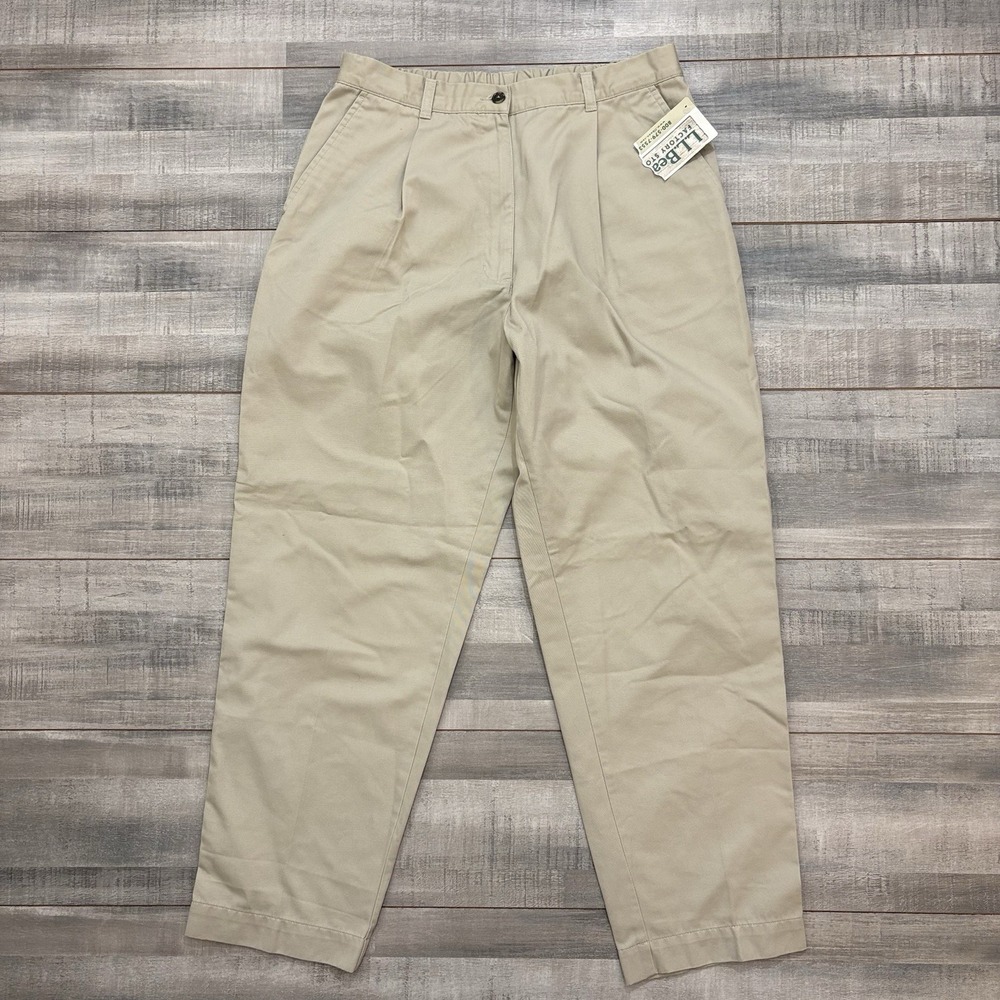 LL Bean Bayside Pants Khakis Womens Size 14 NWT 32X29 Casual Pleated High Rise